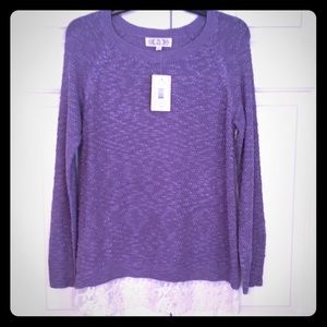 Pink Rose sweater. Medium. Purple color w/lace.